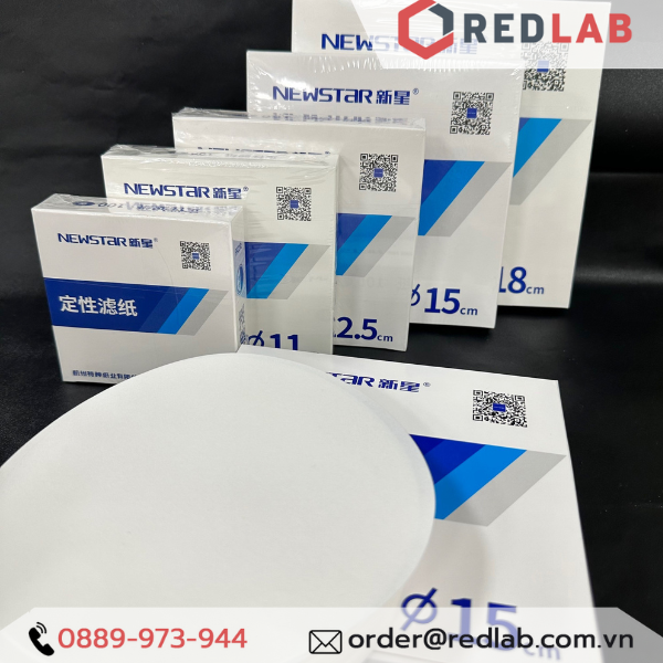 Giấy lọc định tính newstar đường kính 9cm, 11cm, 12.5cm, 15cm, 18cm chảy trung bình 102, giấy lọc thí nghiệm, có vat