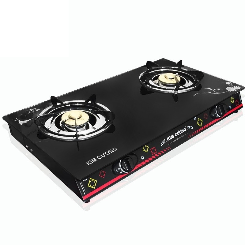 Bếp ga đôi mặt kính kim cương kc-168 sen nhôm - kèm dây ga inox 1.5 mét