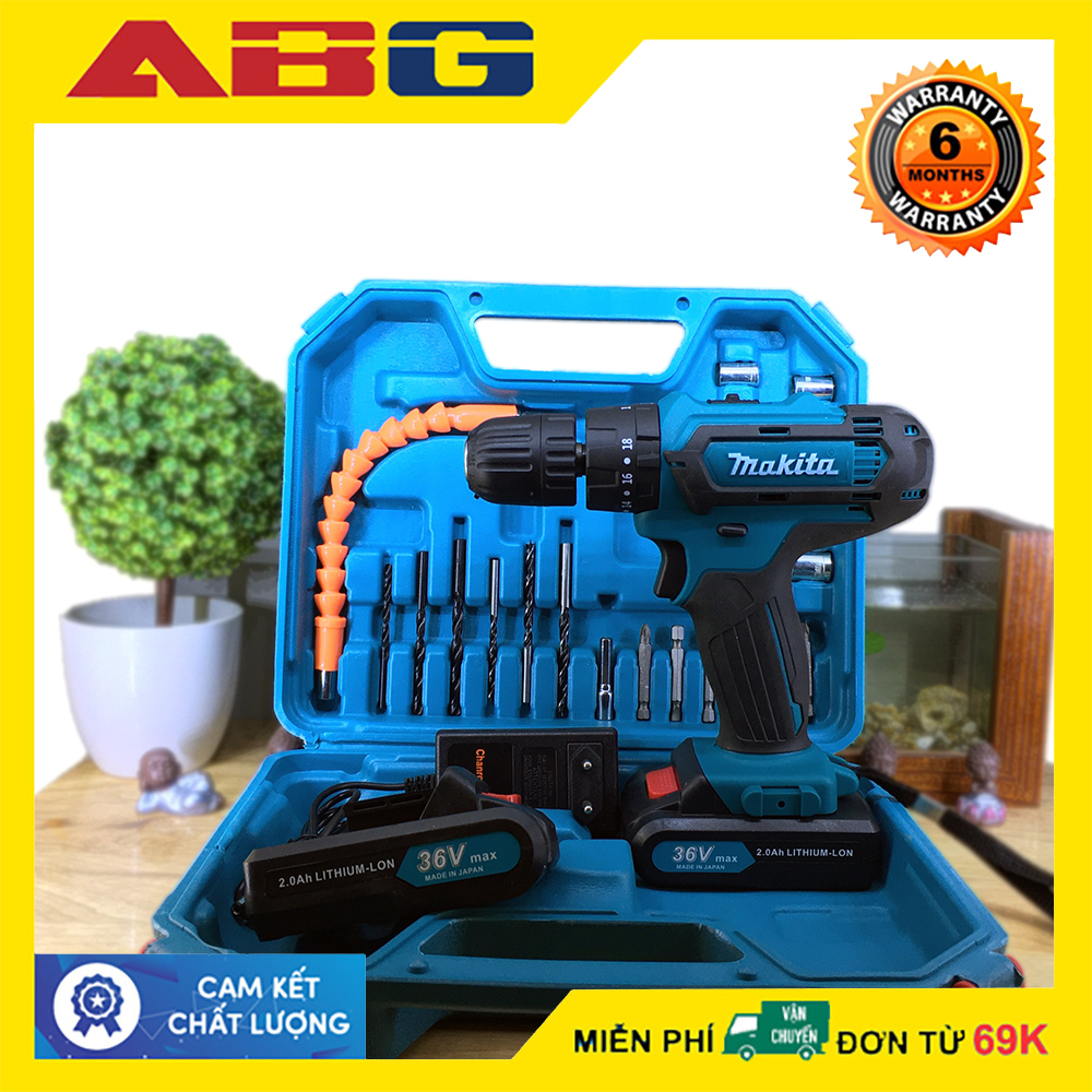 Máy khoan pin cầm tay Makita 36V kèm bộ dụng cụ 24  chi tiết dùng để khoan, bắt vít và siết ốc - ABG shop