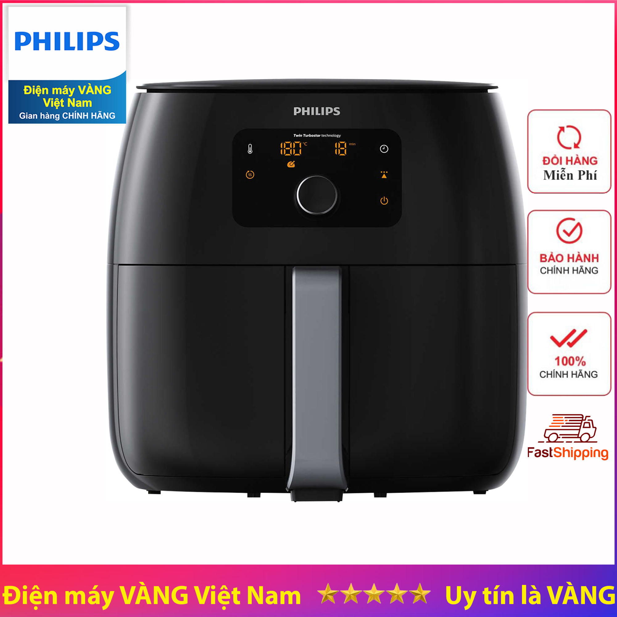 [Trả góp 0%]Nồi chiên không dầu điện tử Philips HD9650 XXL - Hàng chính hãng (Bào hành toàn quốc 2 năm)