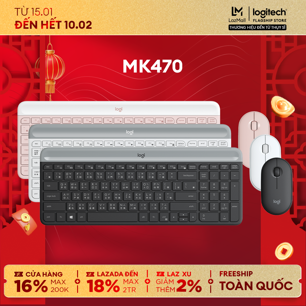 Combo chuột phím không dây Logitech MK470 - Chống ồn USB 2.4HGz pin lâu vượt trội thiết kế mảnh gọn 