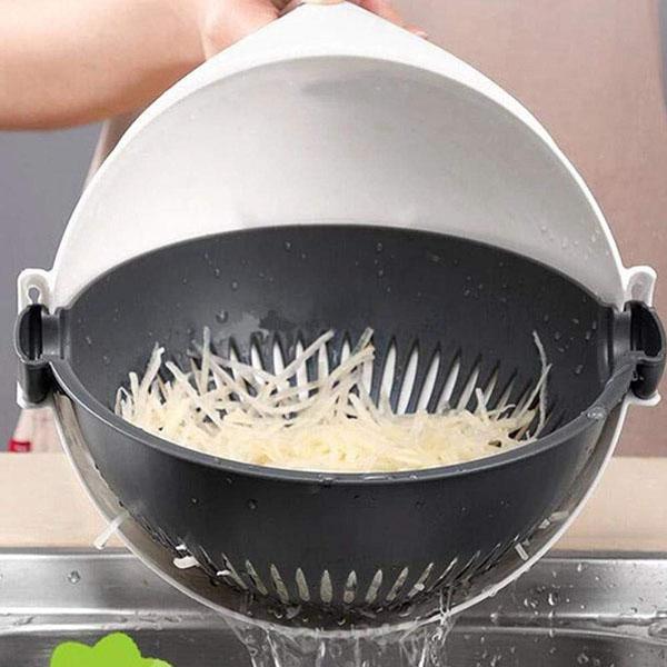 Bộ dụng cụ nhà bếp thông minh 9 trong 1: thái lát, nạo củ quả, nạo sợi làm nộm, rửa hoa quả, rau củ,... có tay cầm tiện dụng, Bo dung cu nha bep thong minh 9 trong 1: nao cu qua, nao soi lam nom, rua hoa qua, rau cu,... co tay cam tien dung