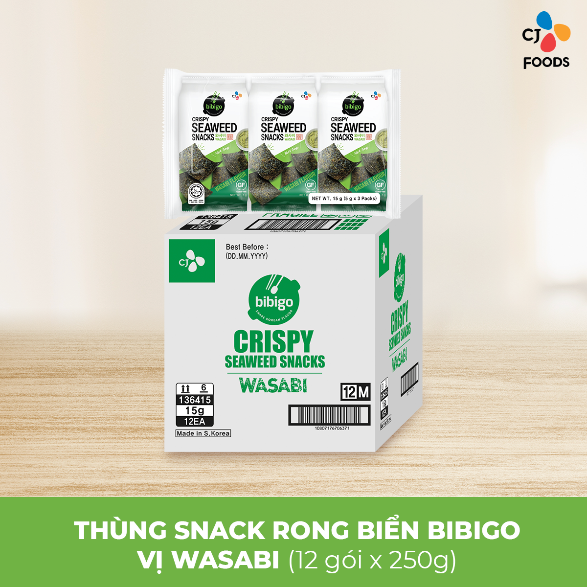 Snack rong biển Bibigo vị BBQ/Wasabi/Dầu mè
