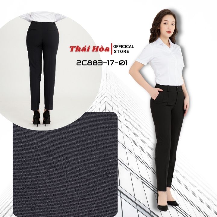 Quần Tây Nữ Thái Hòa 2C883-17-01 .Quần tây nữ 9 tấc , màu đen trơn bóng , mềm , mịn
