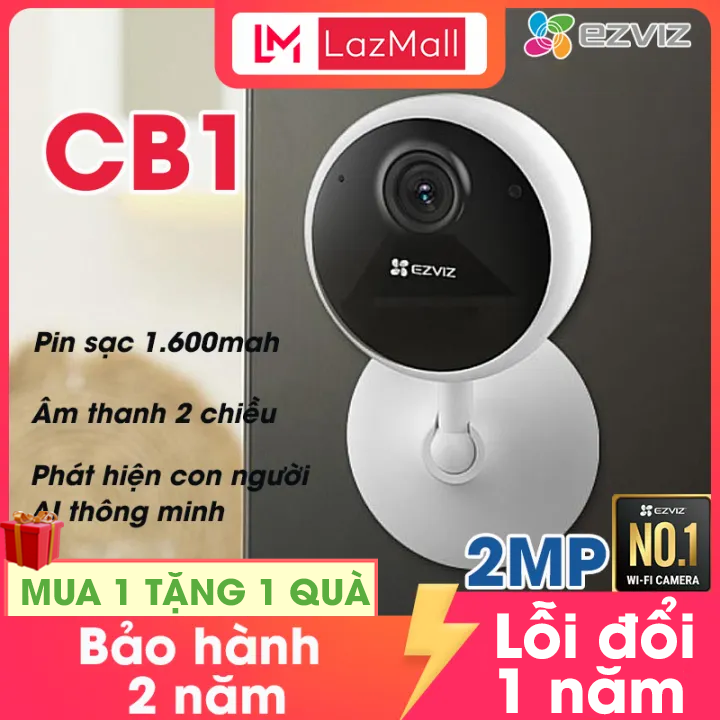Giảm 100K + MUA 1 TẶNG 1 QUÀ + Camera EZVIZ CB1 dùng pin sạc không dây 1.600mAh, âm thanh 2 chiều, có đế hít nam châm, mua củ sạc riêng 5v-1a