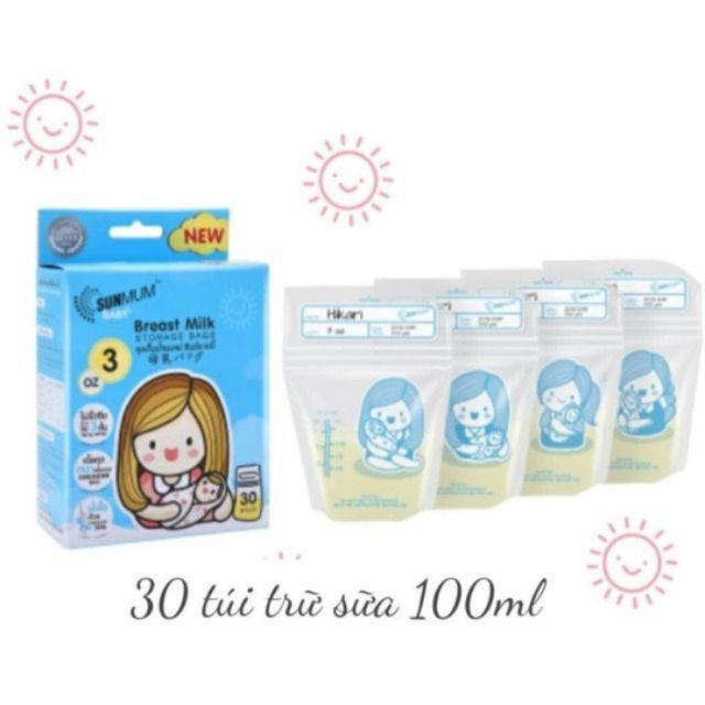 Túi trữ sữa sunmum thái lan 100ml hộp 30 pcs