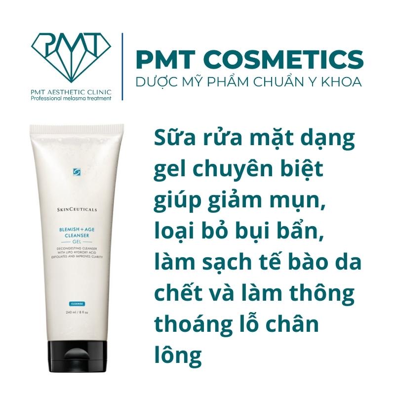Sữa Rửa Mặt Dạng Gel BLEMISH + AGE CLEANSER GEL SkinCeuticals PMT Cosmetics Giảm Mụn Loại Bỏ Bụi Bẩn Thông Thoáng Lỗ Chân Lông 240ml