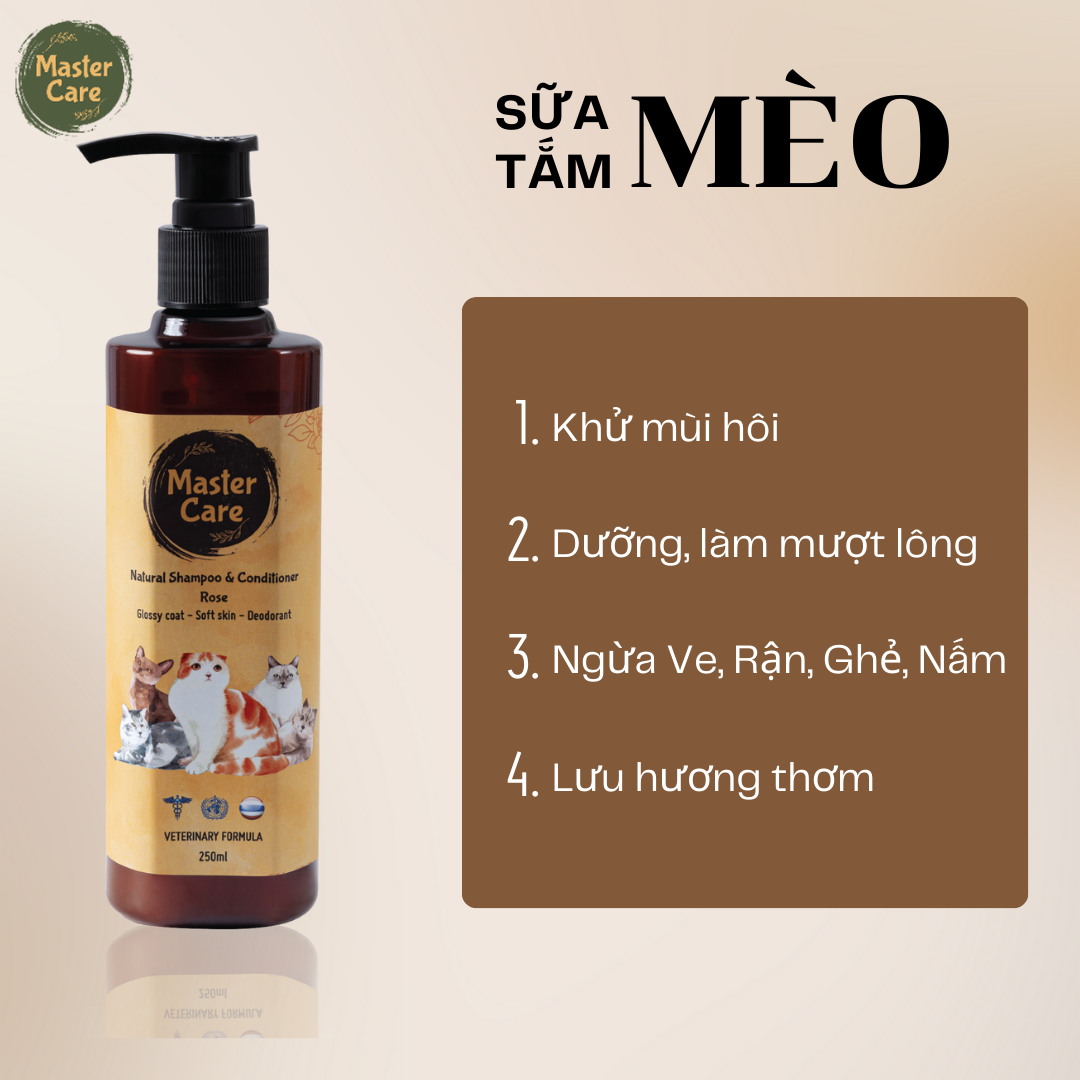 Sữa tắm khử mùi hôi cho mèo - sữa tắm cho mèo mastercare giảm rụng lông - sữa tắm chó mèo mastercare for pet 250ml