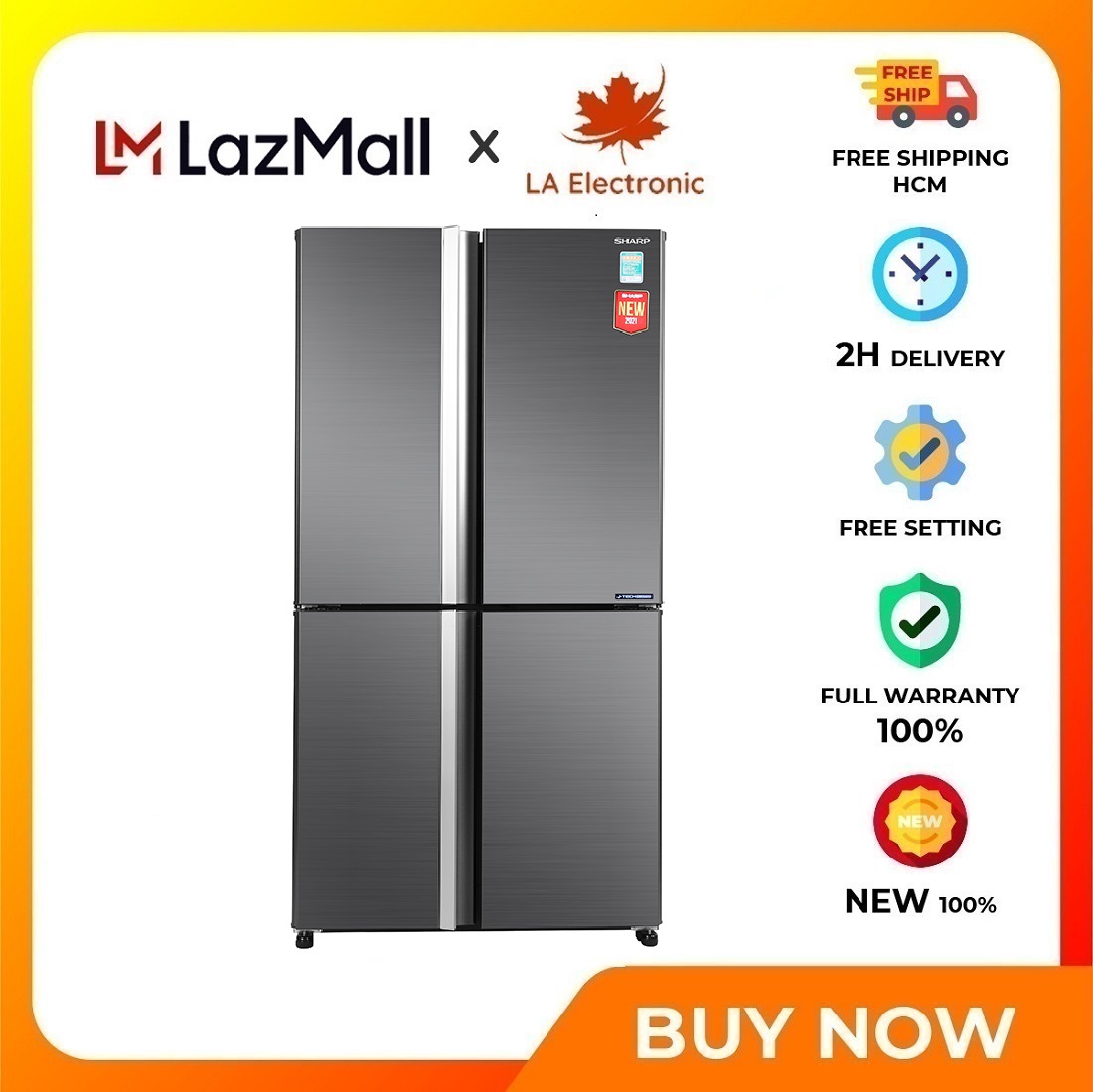 Sharp Inverter refrigerator 525 liters SJ-FX600V-SL - Free shipping to HCM - Alarm when forgetting to close the door Enhanced cooling compartment -1.5 degrees Celsius (Extra cool plus)