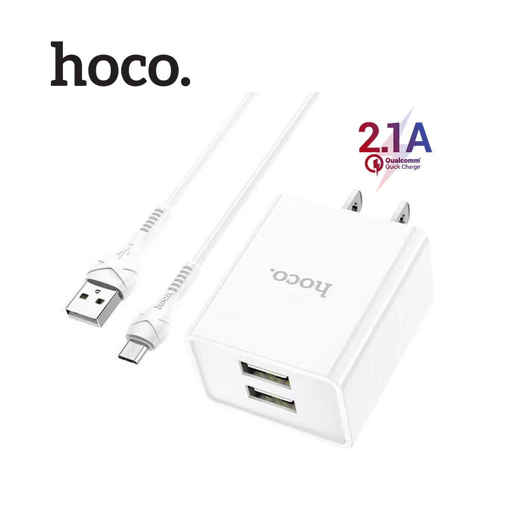 Bộ sạc 2 cổng Hoco C89 Micro USB, sạc nhanh 2.1A, dành cho nhiều dòng Samsung/Oppo/Xiaomi..., chân cắm US, kèm dây dài 1m