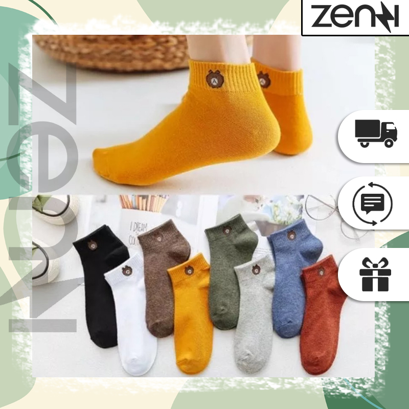 Combo 5 đôi tất gấu cổ ngắn họa tiết Brown xinh xắn giá rẻ