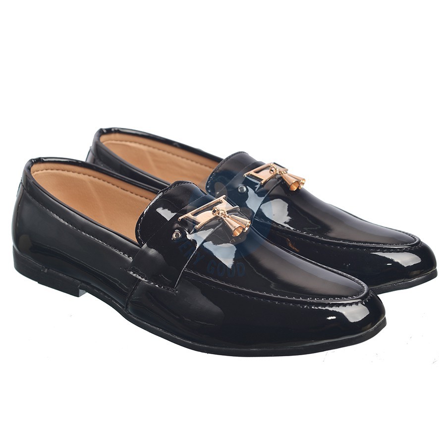 Giày lười nam da bóng chuông vàng - Vrg1290 - màu đen- MS8