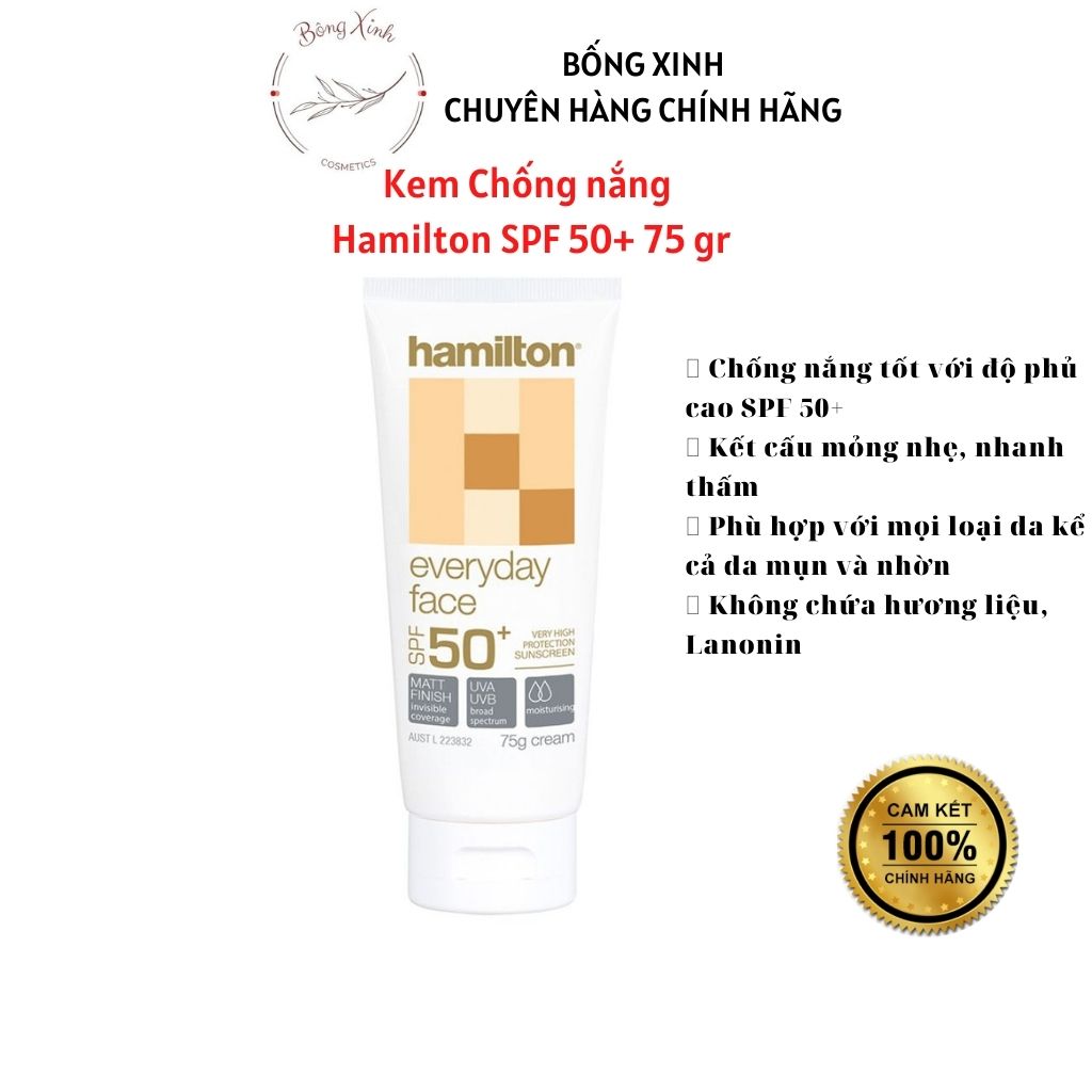 Kem chống nắng Hamilton Úc Everyday Face Cream SPF50+ 75gr