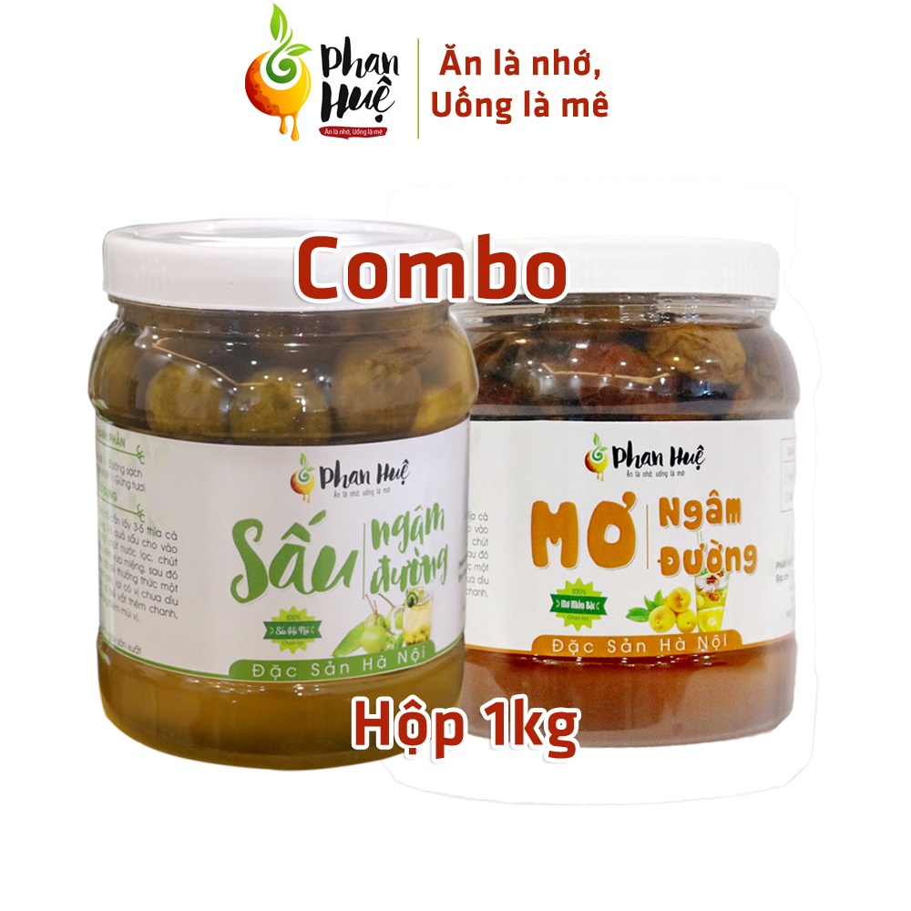Combo sấu ngâm đường mơ ngâm đường Phan Huệ hộp 1kg. Vị chua ngọt. Đặc Sản Hà Nội. Uống là mê