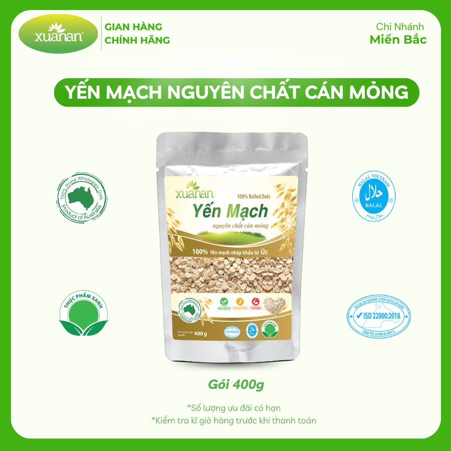 Yến mạch nguyên chất cán mỏng Xuân An túi 400g