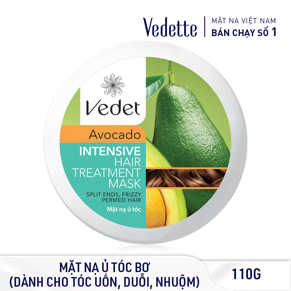 Mặt Nạ Ủ Tóc Bơ Vedette Intensive Hair Treatment Mask – Avocado 110g (dạng hủ) 110g - Phục Hồi Danh Cho Tóc Chẻ Ngọn Do Uốn & Duôi