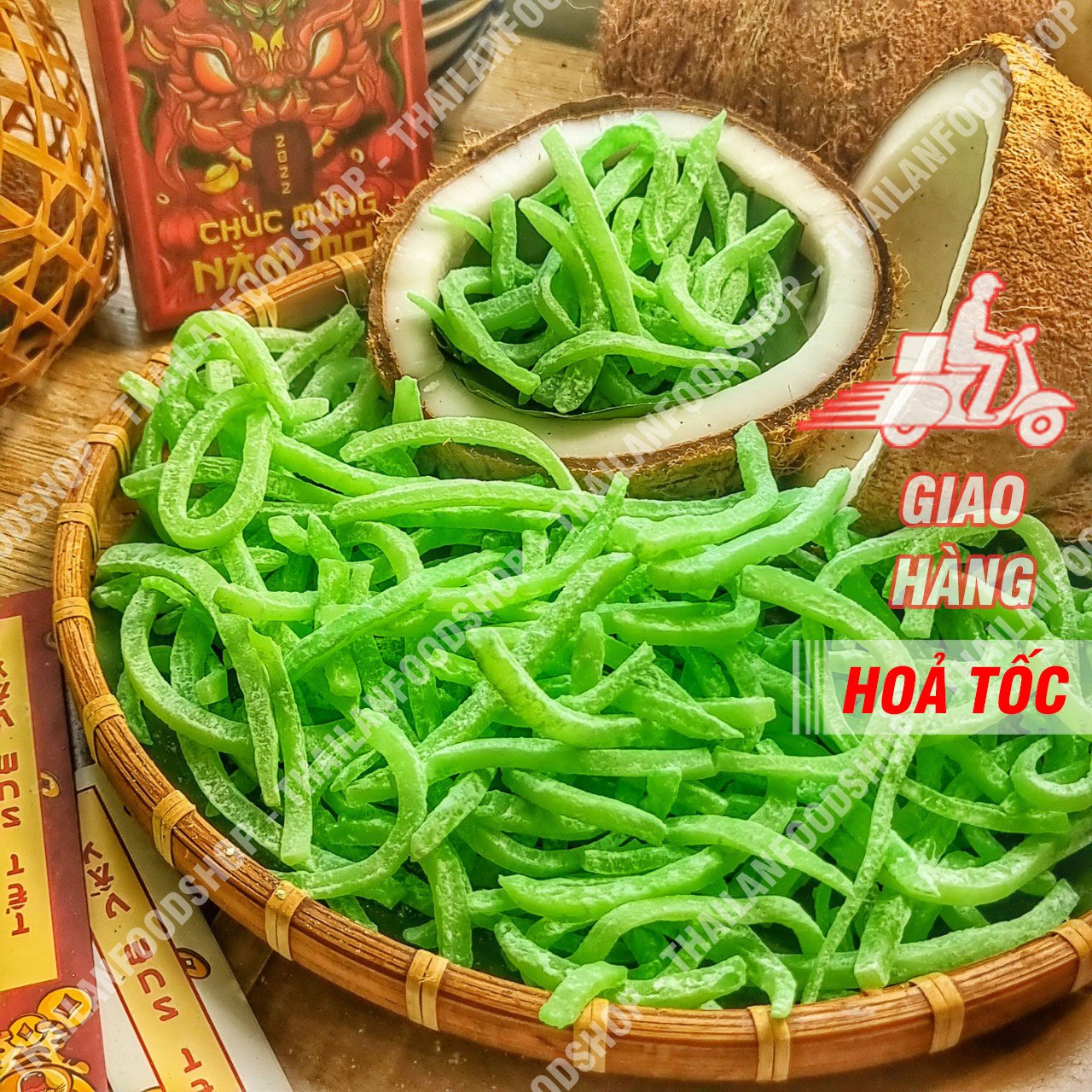 Mứt dừa non thanh điệp sợi đũa vị lá dứa - lon 450gr