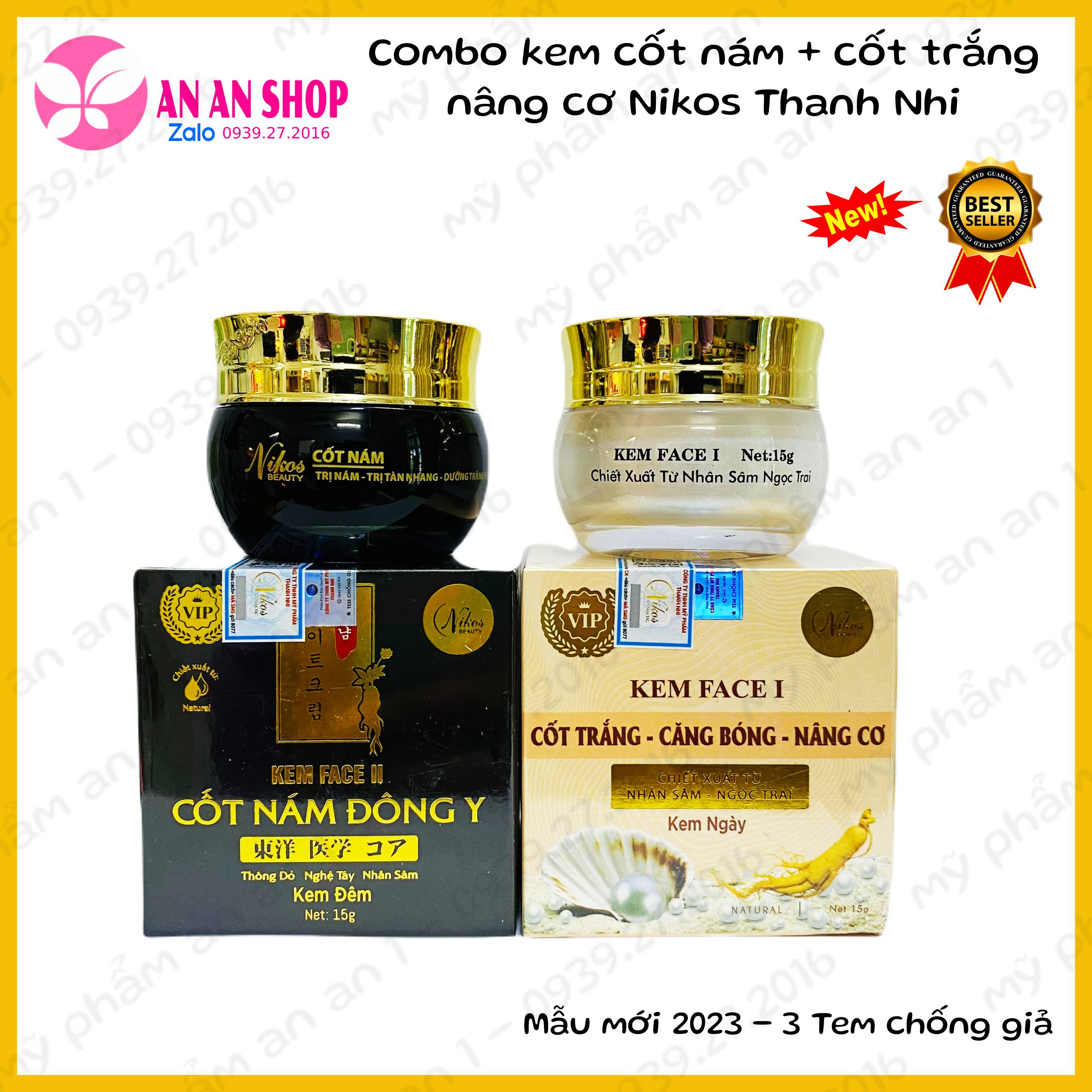 Combo Kem cốt nám Đông y Nicos + Cốt trắng nâng cơ Thanh Nhi - Mẫu mới 15gr, Kem cốt Nám Nikos Chính hãng