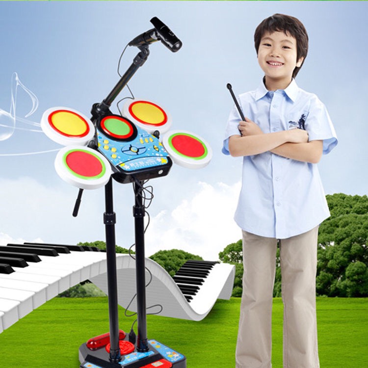 Bộ đồ chơi đánh trống đứng điện tử cho bé Jr Drum 5 trống có micro có nhạc cao 130cm