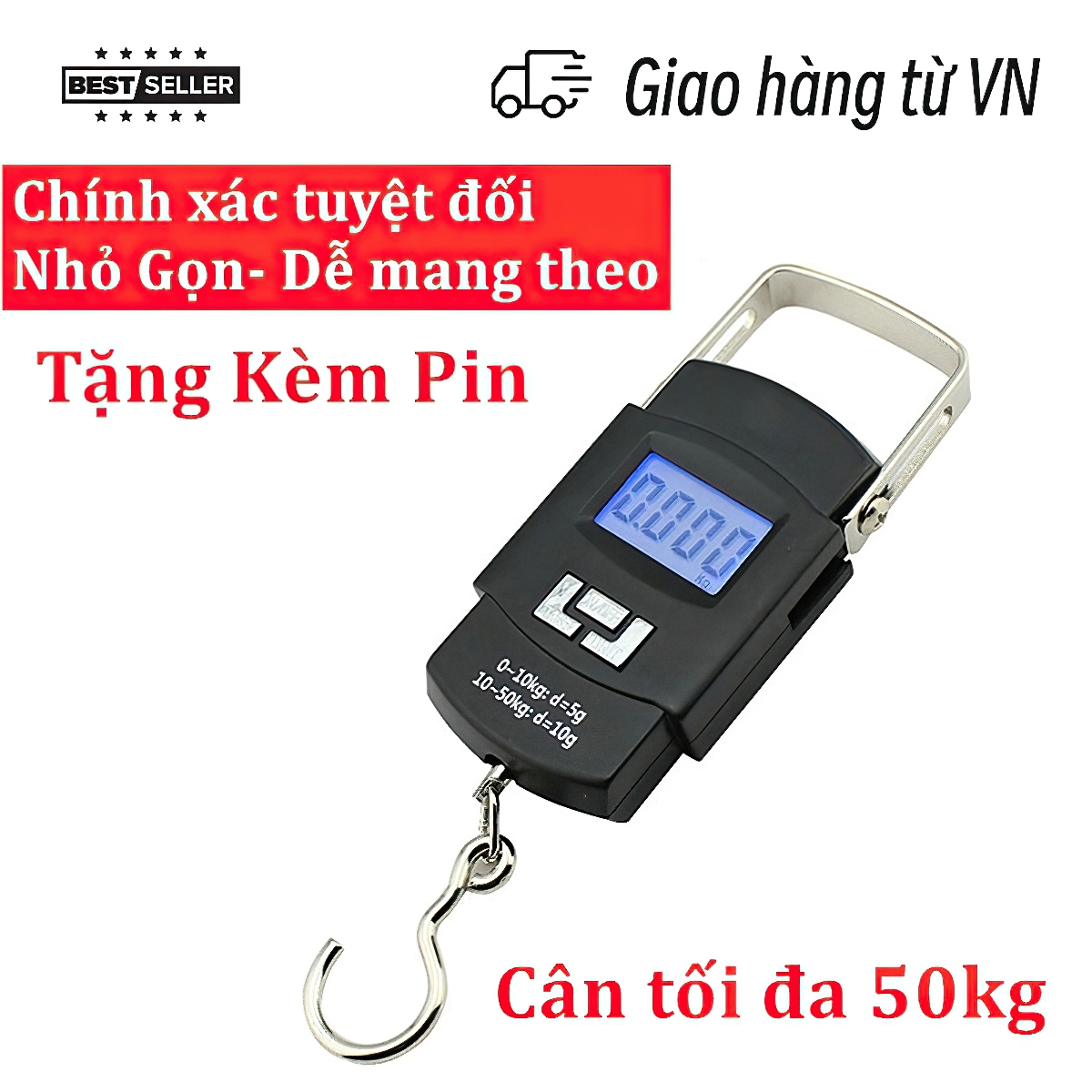 Tặng Kèm Pin Cân Hành Lý Điện Tử Cầm Tay Mini Màn Hình Sử Dụng LCD HD SángCân Tối Đa 50kg