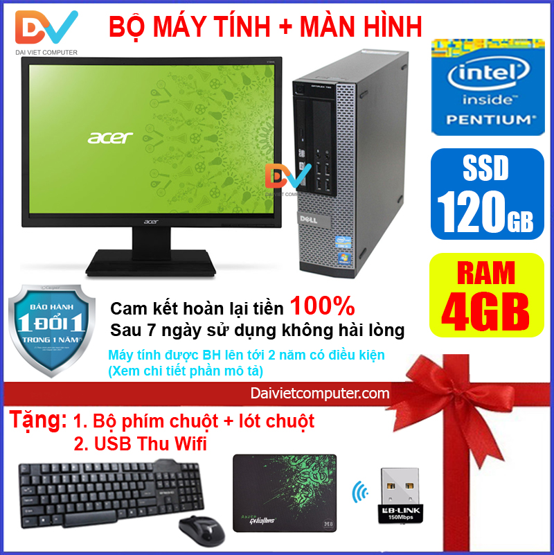 [Trả góp 0%]Bộ máy tính VP/HP/Dell + Màn hình 18.5 inch CPU Dual core E7xxx / DELL G620 / Ram 4GB / HDD 250GB / SSD 120-240GB [TẶNG: Bộ phím chuột + USB thu wifi +  bàn di chuột] DEG6 - LDV