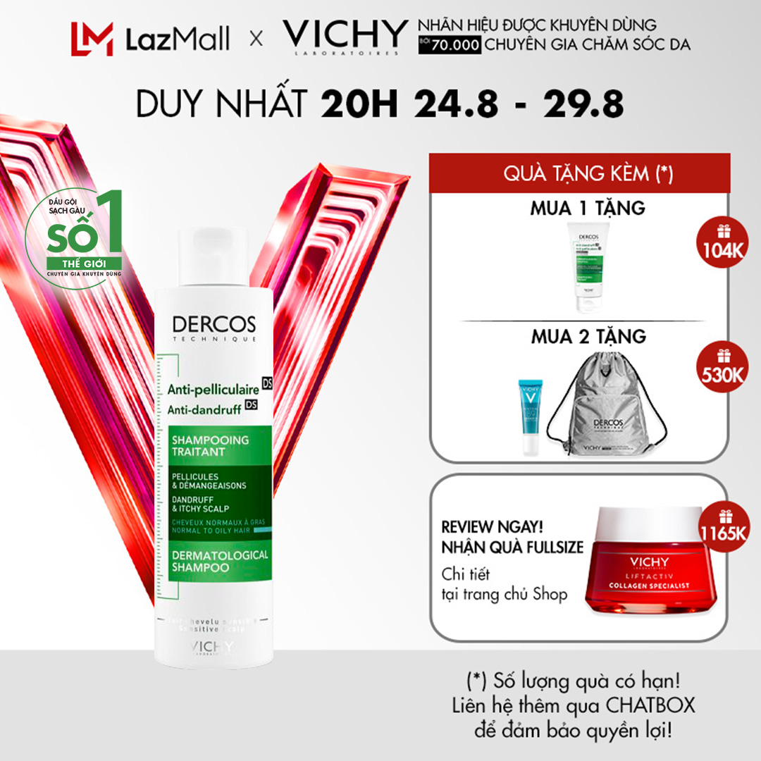 Dầu gội giúp sạch gàu dành cho da đầu dầu & ngứa Vichy Dercos Anti Dandruff 200ml