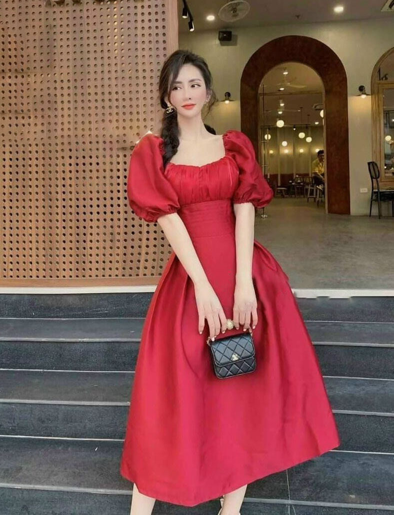 Đầm nữ dự tiệc kiểu dáng xòe sang chảnh thiết kế tiểu thư thời trang HARI