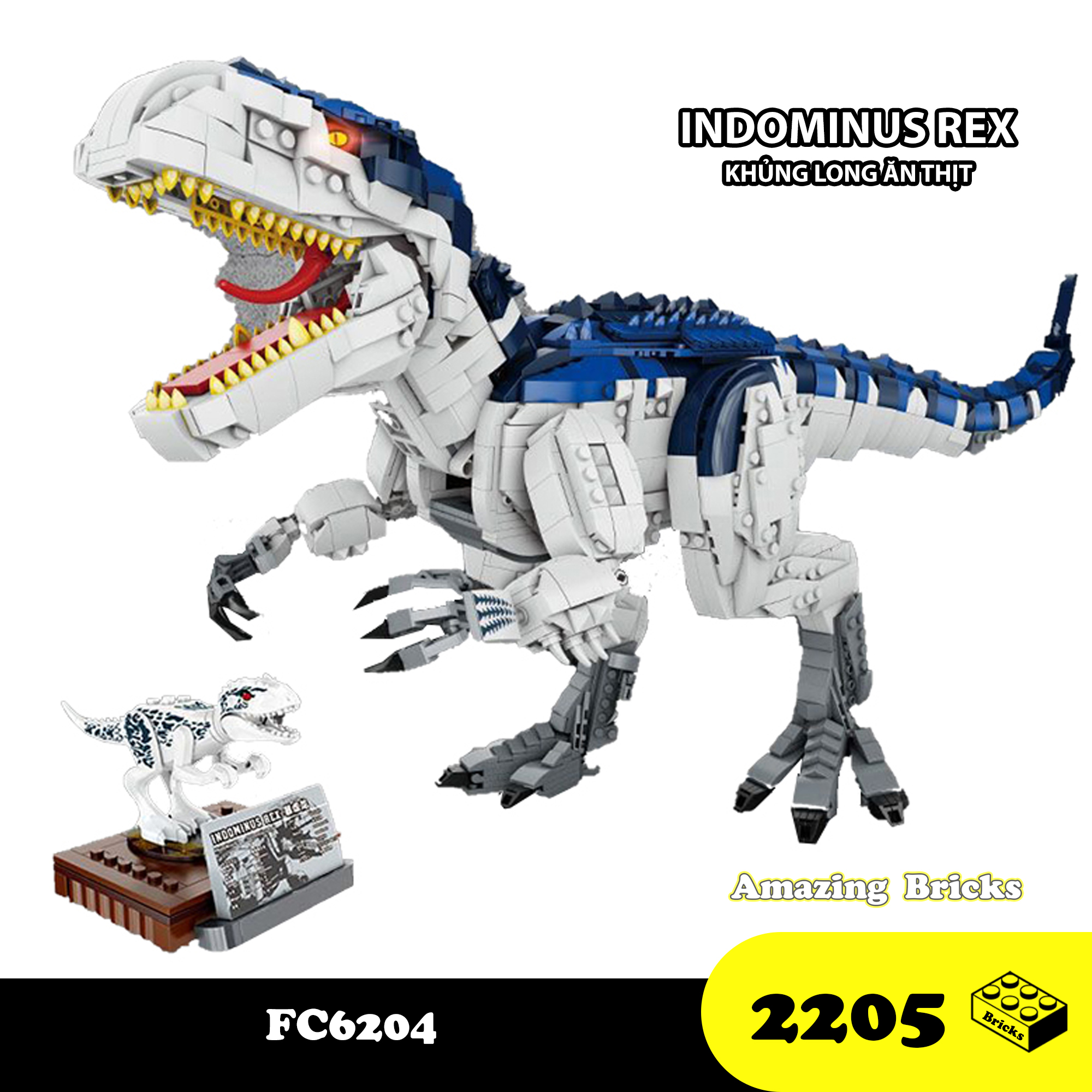 Đồ chơi lắp ráp Khủng long Bạo chúa FC6204 - Big Dinosaur Indominus Rex - Xếp hình thông minh mô hình 2205 mảnh ghép