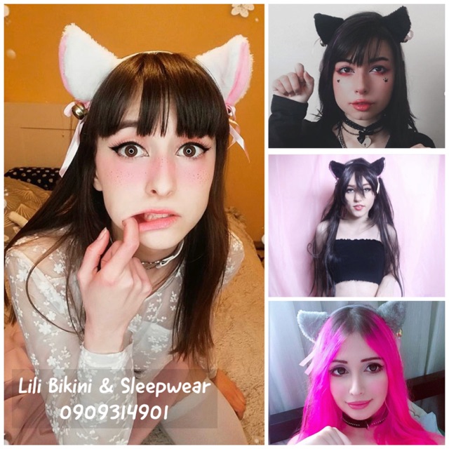 Kẹp tóc, băng đô tai mèo đen, trắng, xám cosplay sexy mèo neko