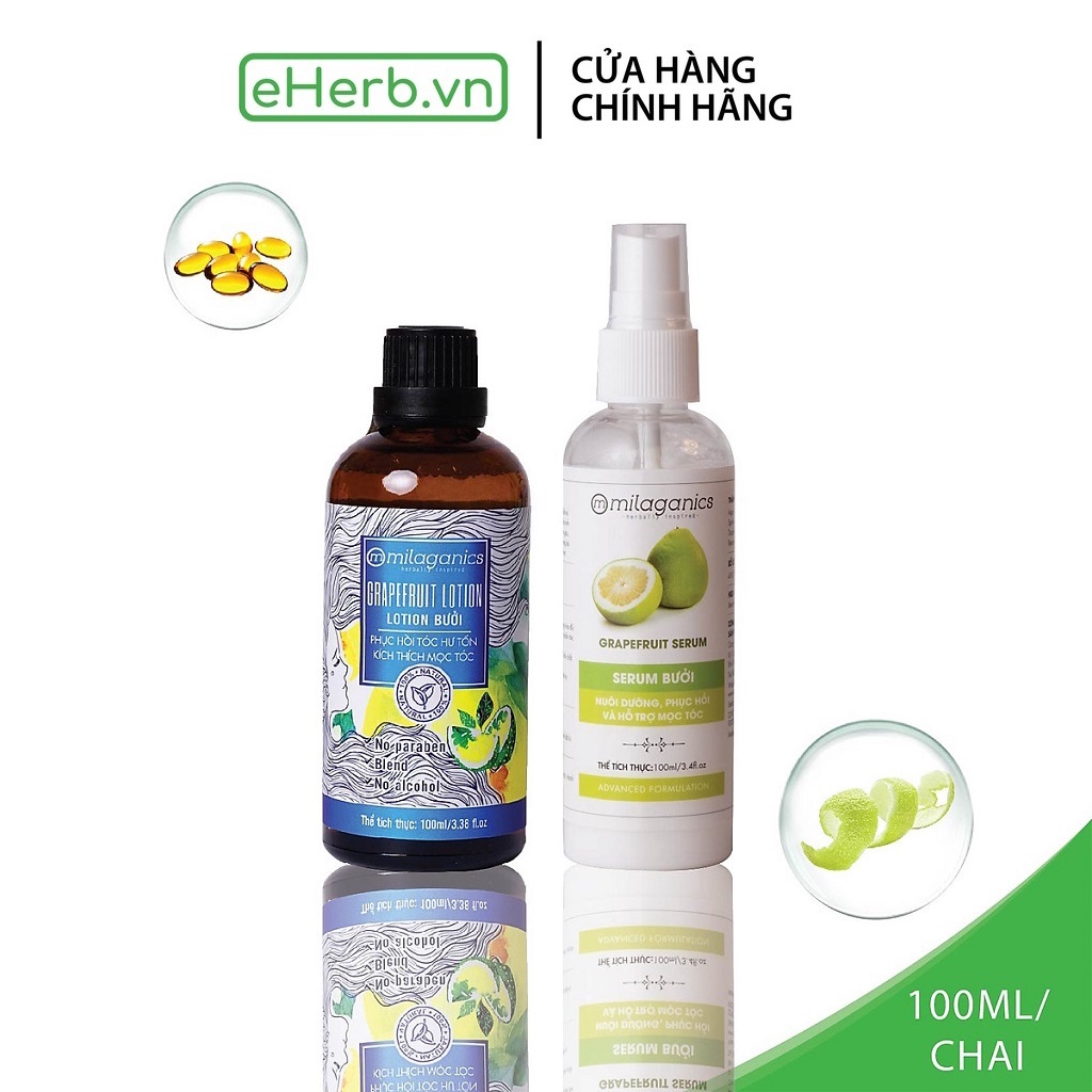 Combo Serum & Lotion Bưởi Kích Thích Mọc Tóc Ngăn Ngừa Rụng Tóc MILAGANICS (100ml/ Chai)