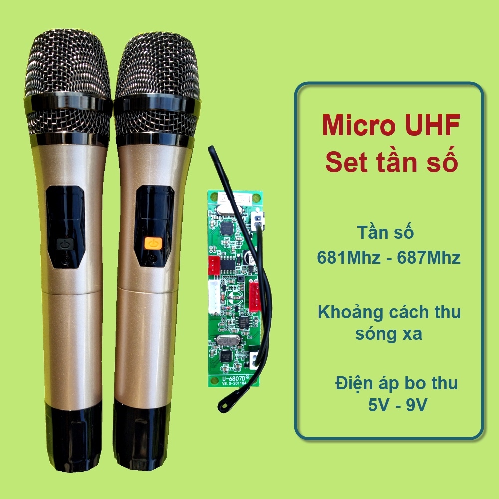 Micro không dây đôi UHF loa kéo mạch loa kéo - SET tần số - thân nhôm - phím bấm micro cho loa kéo