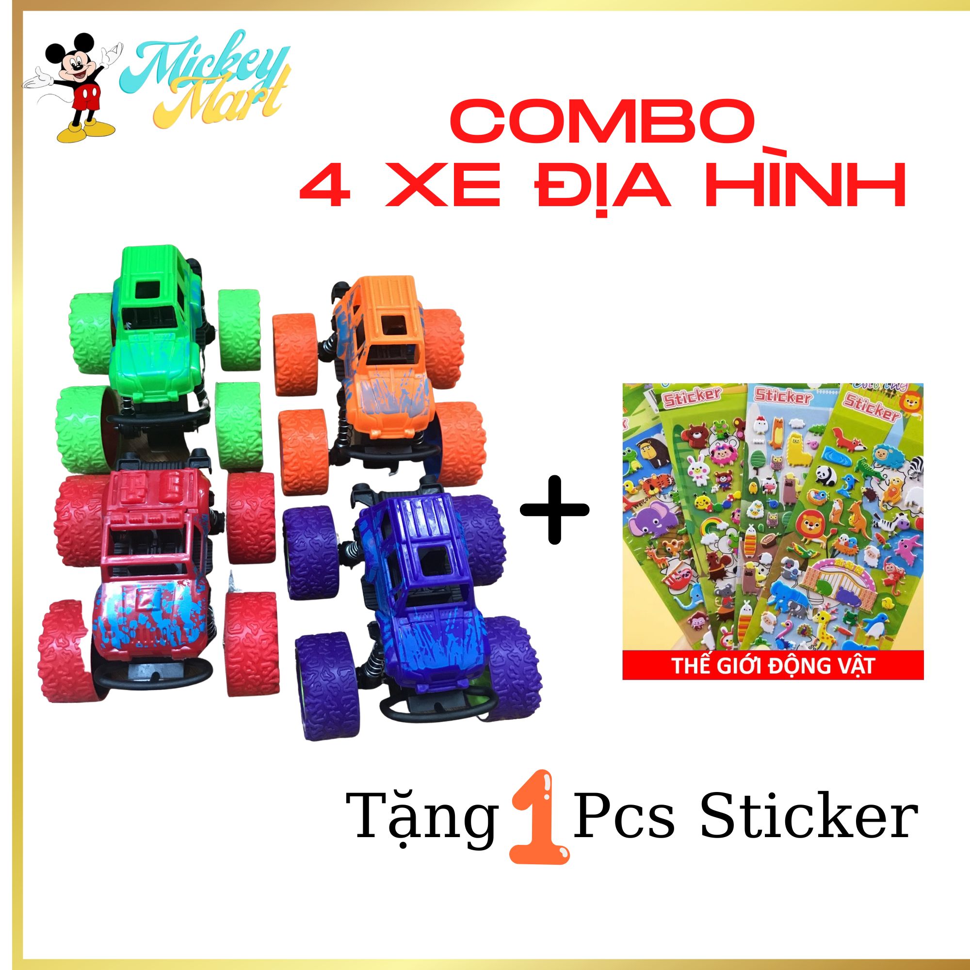 Combo 4 Xe địa hình nhào lộn Off Road cực chất nhiều màu sắc, xe đồ chơi ô tô nhựa an toàn cho bé