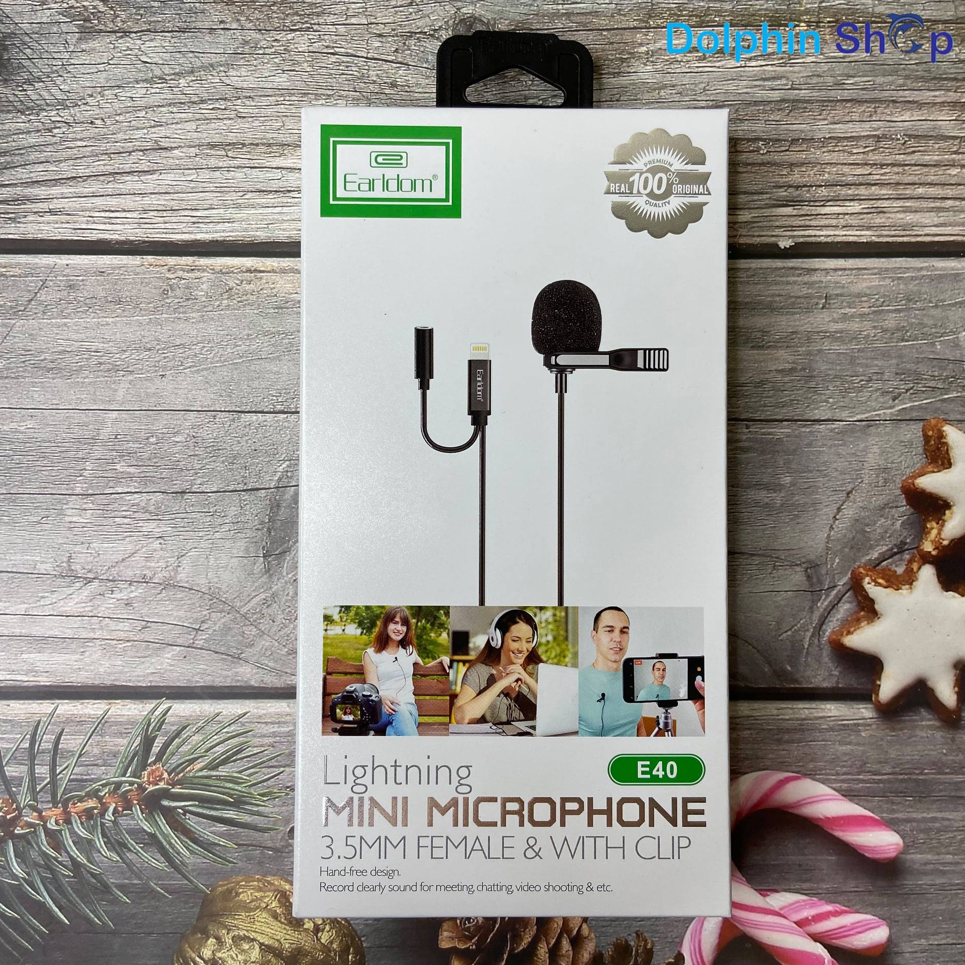 Mic thu âm chân lightning earldom e40 cho iphone 14 promax - iphone 7 kèm jack cắm tai nghe 3.5mm