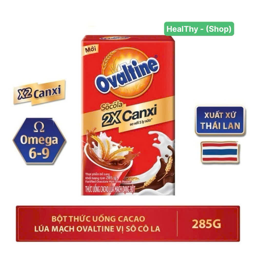 [DATE MỚI] Bột Thức Uống Cacao Lúa Mạch X2 Canxi Vị SôCôLa Ovaltine Hộp 285G