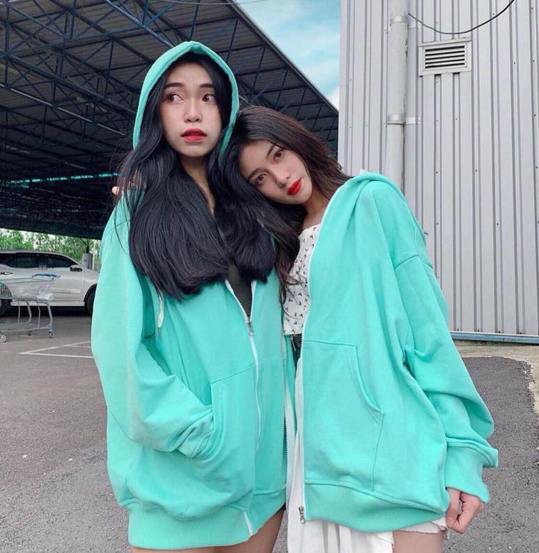Áo Khoác Hoodie Zip Trơn Oversize Ulzzang Unisex Hoodie Dây Kéo Màu Xanh Ngọc Dáng Rộng - MM
