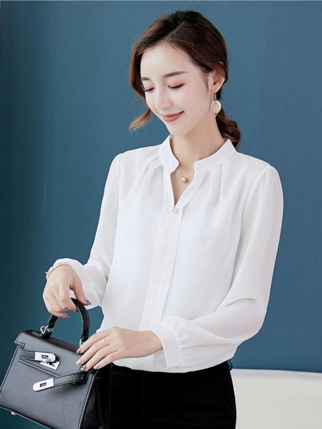 Áo sơ mi nữ công sở kiểu hàn quốc cổ chữ v sm67