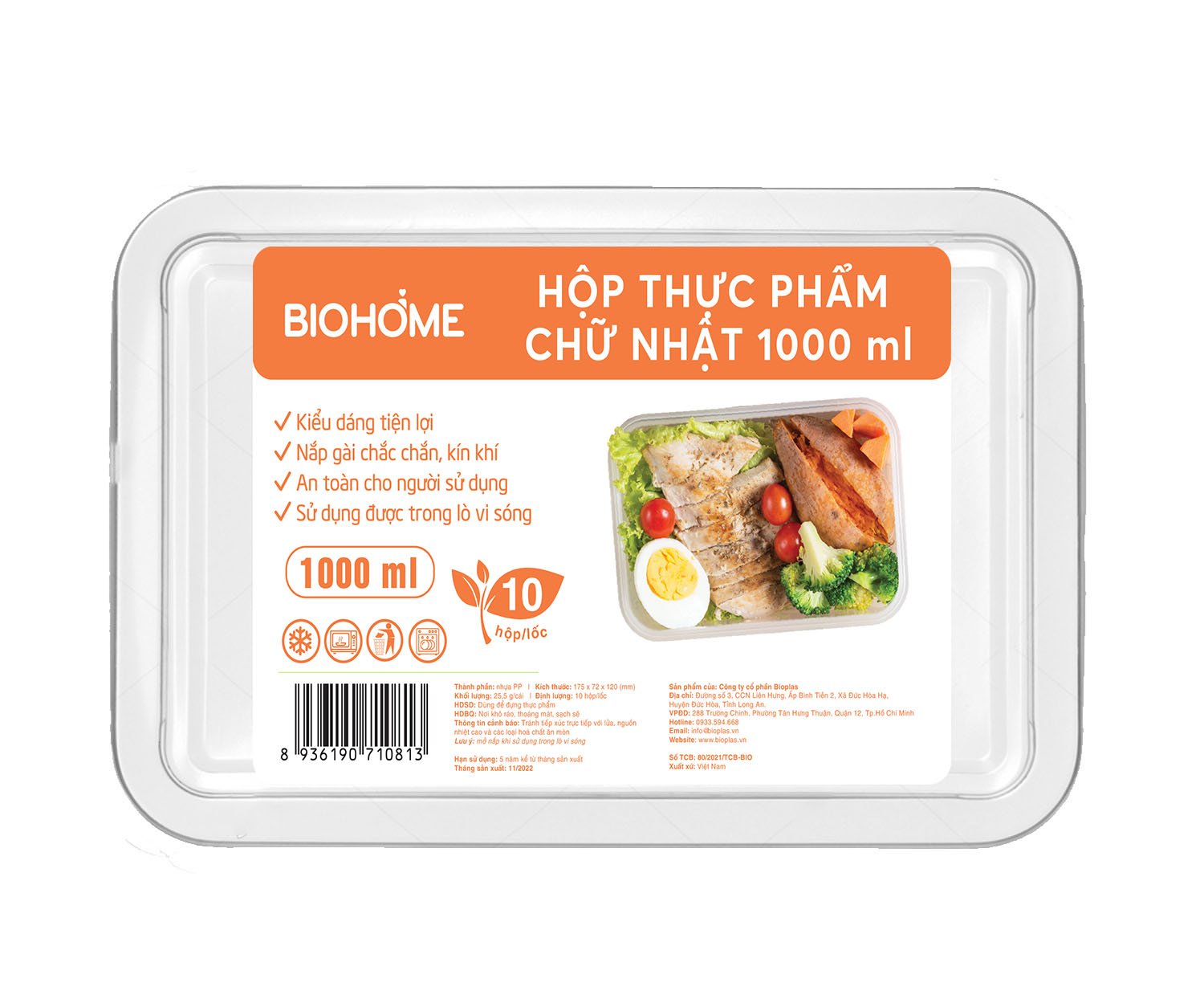 Hộp thực phẩm chữ nhật 1000ml