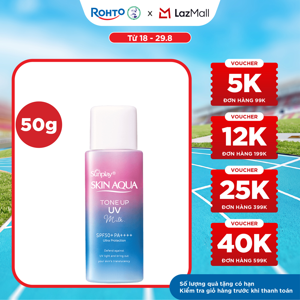 Kem chống nắng nâng tông Skin Aqua Tone up Lavender cho da tối màu  da vàng, dạng  sữa Sunplay Skin Aqua Tone Up UV Milk Lavender SPF 50+ PA++++ 50g