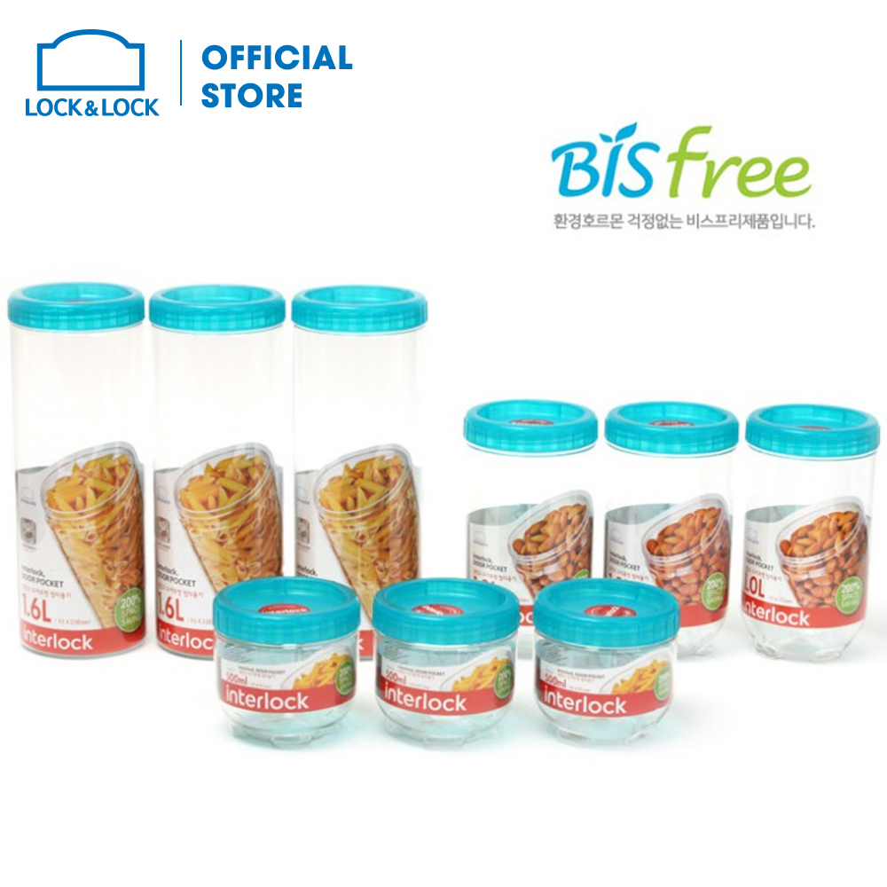 Bộ 9 Hộp Bảo Quản Interlock: Inl301*3 Inl302*3 Inl303*3 (Trắng). Nhãn hiệu Lock&Lock