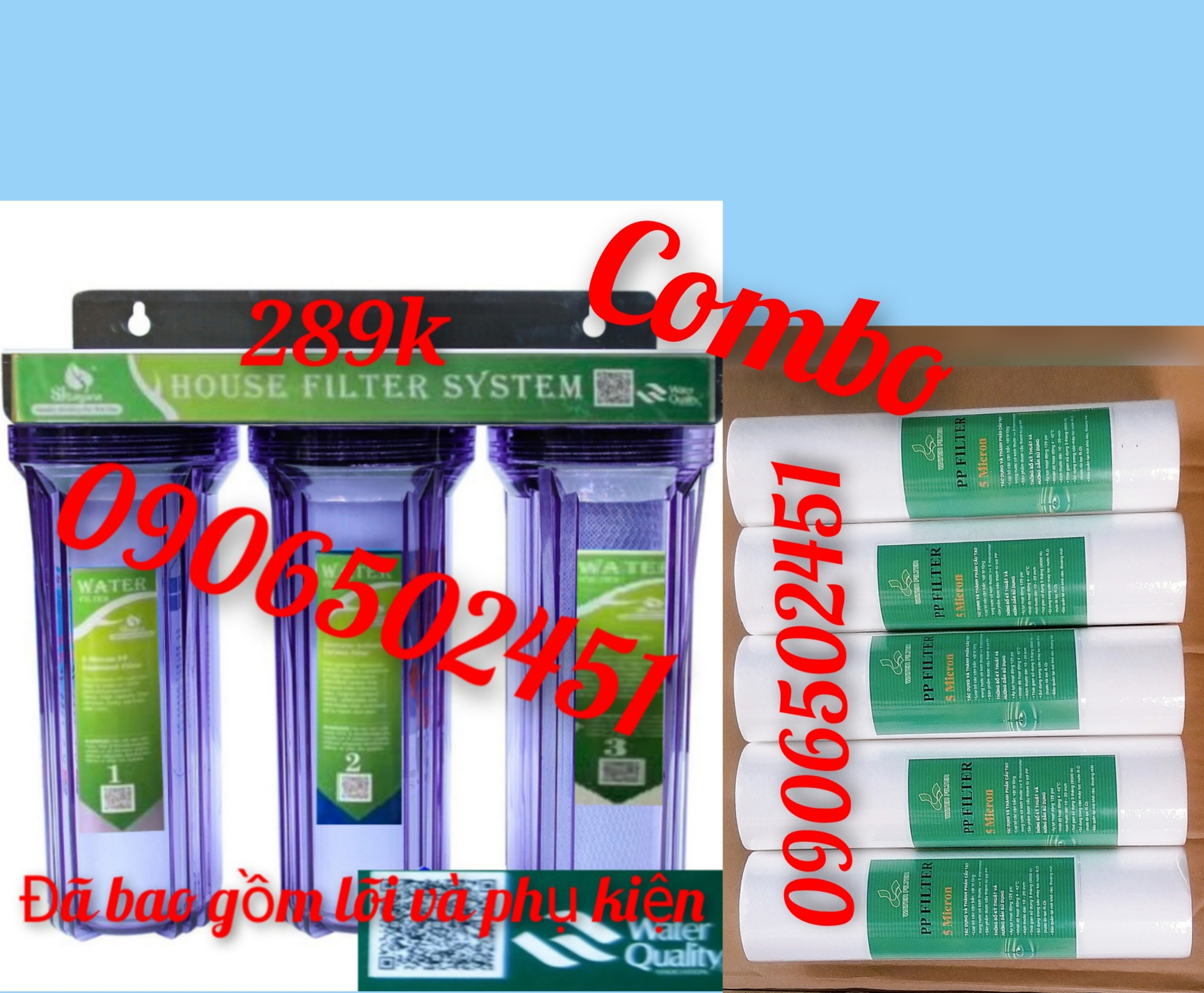 [HCM]COMBO Bộ lọc nước sinh hoạt - lọc thô đầu nguồn 3 cấp ly 10 inch chuẩn dùng cho gia đình + 5 Cây lõi số 1 PPF10