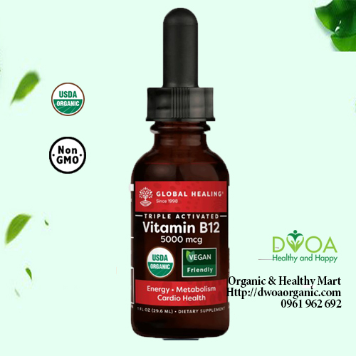 Vitamin B12 thuần chay hữu cơ Global Healing 5000 mcg 60ml