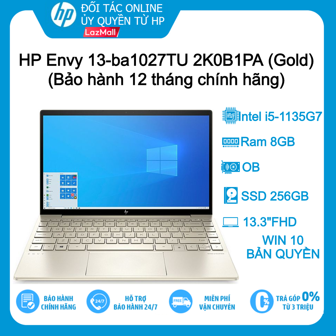 TRẢ GÓP 0% - [Nhập code  HPNOV3M giảm thêm 3 triệu] Laptop HP Envy 13-ba1027TU 2K0B1PA (Gold) i5-1135G7|	8G| 256Gb| OB| 13.3"FHD| Win10+Office - Hàng chính hãng new 100%