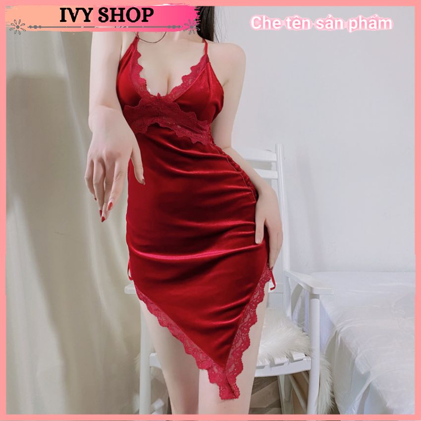 Váy ngủ nữ 2 dây phối ren tôn dáng sexy gợi cảm, đầm ngủ nhung cao cấp Quảng Châu cao cấp