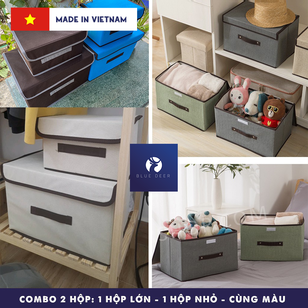 Combo 2 Hộp Vải Đựng Quần Áo - Hộp lưu trữ quần áo đồ lót đồ chơi đa năng – 8 Lít, 18 Lít tiện dụng – BLUE DEER