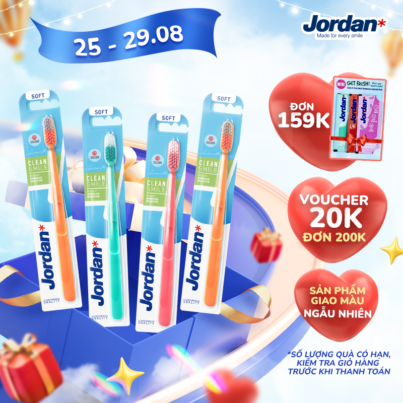 Combo 4 Bàn chải đánh răng Jordan Clean Smile, Lông Mềm