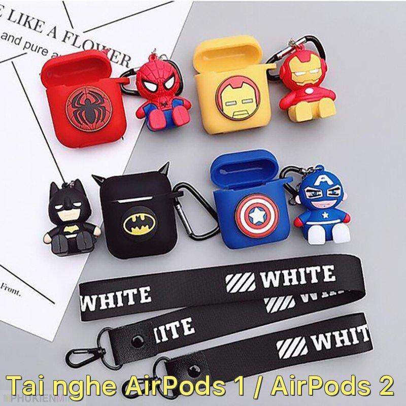 Bộ phụ kiện 5 món gồm 1 bao silicon bảo vệ tai nghe Airpods chống rớt chống mất 1 móc gài 2 dây đeo 1 đế dựng điện thoại siêu nhân độc đáo (không bao gồm bộ tai nghe Airpods) Tai nghe AirPods 1 / AirPods 2
