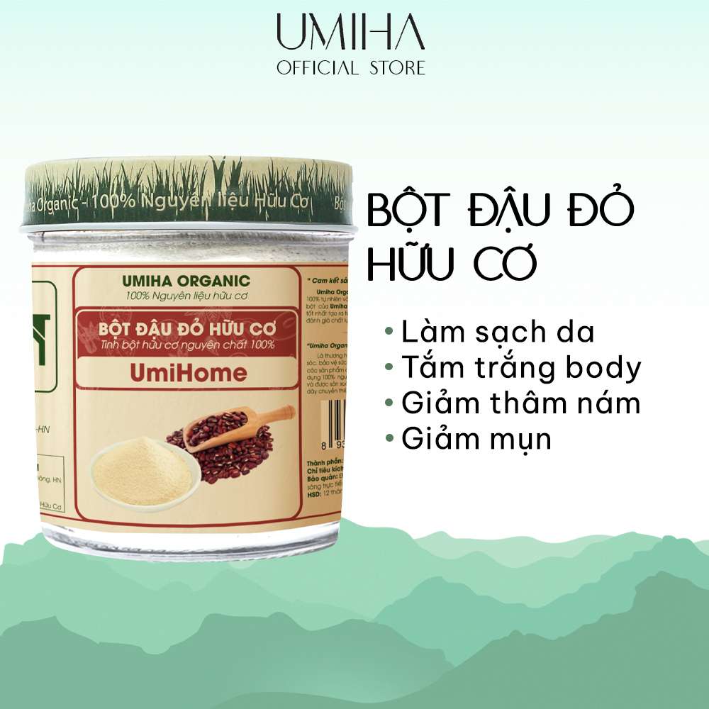 Bột Đậu Đỏ hữu cơ UMIHOME nguyên chất 135g dùng đắp mặt nạ, tắm tắng giúp da sáng mịn, xử lý mụn thâm hiệu quả, dưỡng da chống lão và hóa tẩy da chết