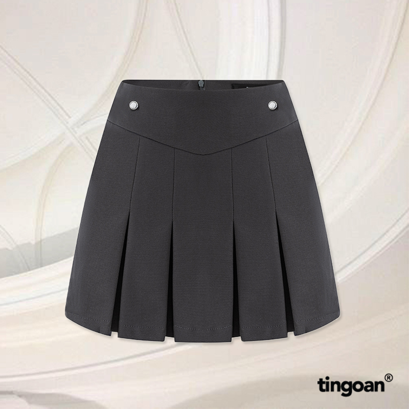 Tingoan® - chân váy xám cạp thấp vạt xếp ly sad mood skirt/gr