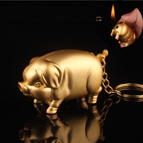 Bật lửa móc khóa gas thường hình heo vàng may mắn