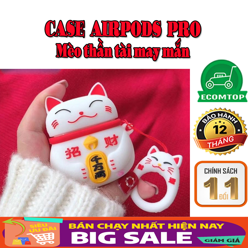 [Case Airpods Pro Cao Cấp] Bao tai nghe airpods pro MÈO THẦN TÀI MAY MẮN. Bao silicon case airpods cao cấp mềm dẻo